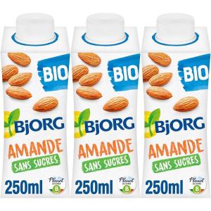 BJORG – Lait d&rsquo;Amande sans Sucres – Boisson Végétale Bio – Pauvre en Acide Gras Saturés – 3 x 25 cl(Amande – Lot de 3 (3 x 250ml))