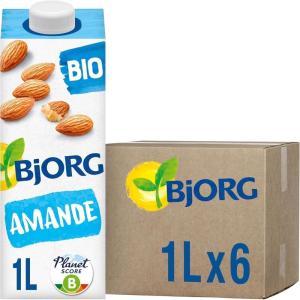 BJORG – Lait d&rsquo;Amande sans Sucres – Boisson Végétale Bio – Pauvre en Acide Gras Saturés – 3 x 25 cl(Amande – Lot de 6 (6 x 1 L))