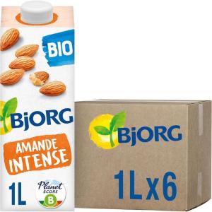 BJORG – Lait d&rsquo;Amande sans Sucres – Boisson Végétale Bio – Pauvre en Acide Gras Saturés – 3 x 25 cl(Amande Intense – Lot de 6 (6 x 1 L))