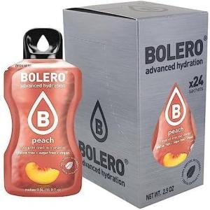 Bolero PEACH 24x3g | Jus en poudre sans sucre, édulcoré à la stévia + vitamine C | pour enfants et sportifs | sans gluten, végétalien | saveur de pêche