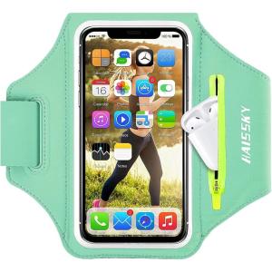 Brassard de Sport avec Airpods clé de Voiture Poche Zippée,Brassard de téléphone résistant à l&rsquo;eau pour iPhone 16/15/14/14 Pro Max/13 Pro/12 Pro Max/XR/XS Smartphone Running Brassard 6.9&Prime; pour Jogging(Menthe（Jusqu&rsquo;à 6 9 « ）)