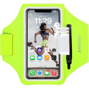 Brassard de Sport avec Airpods clé de Voiture Poche Zippée,Brassard de téléphone résistant à l&rsquo;eau pour iPhone 16/15/14/14 Pro Max/13 Pro/12 Pro Max/XR/XS Smartphone Running Brassard 6.9&Prime; pour Jogging(Vert（Jusqu&rsquo;à 6 9 « ）)