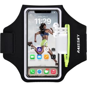 Brassard de Sport avec Airpods clé de Voiture Poche Zippée,Brassard de téléphone résistant à l&rsquo;eau pour iPhone 16/15/14/14 Pro Max/13 Pro/12 Pro Max/XR/XS Smartphone Running Brassard 6.9&Prime; pour Jogging(Noir（Jusqu&rsquo;à 6 9 « ）)