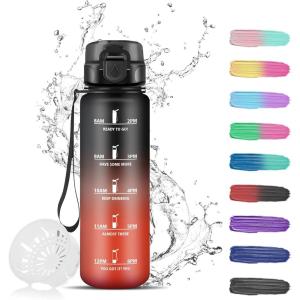 Gourde Motivation 1,5l, Gourde Sport avec Filtre, Bouteille d&rsquo;eau anti Fuite, Bouteille avec Slogan de Motivation, Facile à Nettoyer, Bouteille d&rsquo;eau pour Running, Randonnée(Noir-rouge)