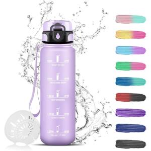 Gourde Motivation 1,5l, Gourde Sport avec Filtre, Bouteille d&rsquo;eau anti Fuite, Bouteille avec Slogan de Motivation, Facile à Nettoyer, Bouteille d&rsquo;eau pour Running, Randonnée(Violet Clair)