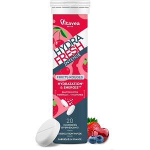 HydraFresh – Pastilles hydratation Effervescentes – Magnésium, Électrolytes, Calcium, Vitamines C et B – Complément alimentaire énergie saveur Cerise – Sans Sucres – Fabriqué en France(Fraise)