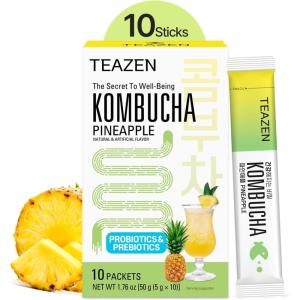 TEAZEN – Kombucha Berry – Boisson instantanée au thé probiotique – 10 sachets – Sans sucre, Végan, Faible en calories – Préparation pour boisson Coréenne avec prébiotiques(Ananas)