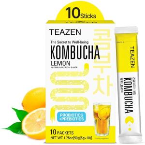 TEAZEN – Kombucha Berry – Boisson instantanée au thé probiotique – 10 sachets – Sans sucre, Végan, Faible en calories – Préparation pour boisson Coréenne avec prébiotiques(Citron)