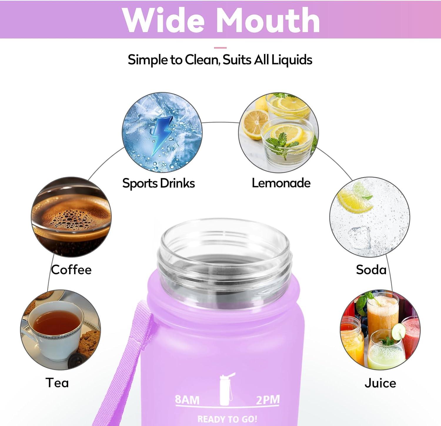 imageBouteille deau Sport 1L Gourde Marqueur de Temps Gourde avec Filtre Bouteille de Motivation tanche ampamp Rutilisable pour Randonne Cyclisme Bureau Extrieur Camping Randonne Yoga32oz1000ml Violet Plerose Ple
