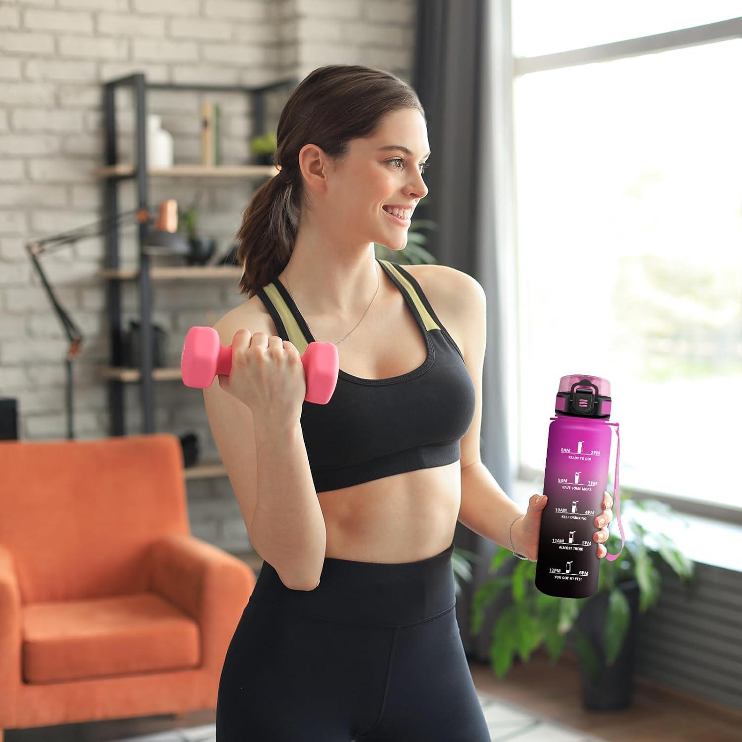 imageBouteille deau Sport 1L Gourde Marqueur de Temps Gourde avec Filtre Bouteille de Motivation tanche ampamp Rutilisable pour Randonne Cyclisme Bureau Extrieur Camping Randonne Yoga32oz1000ml Violet Rougenoir