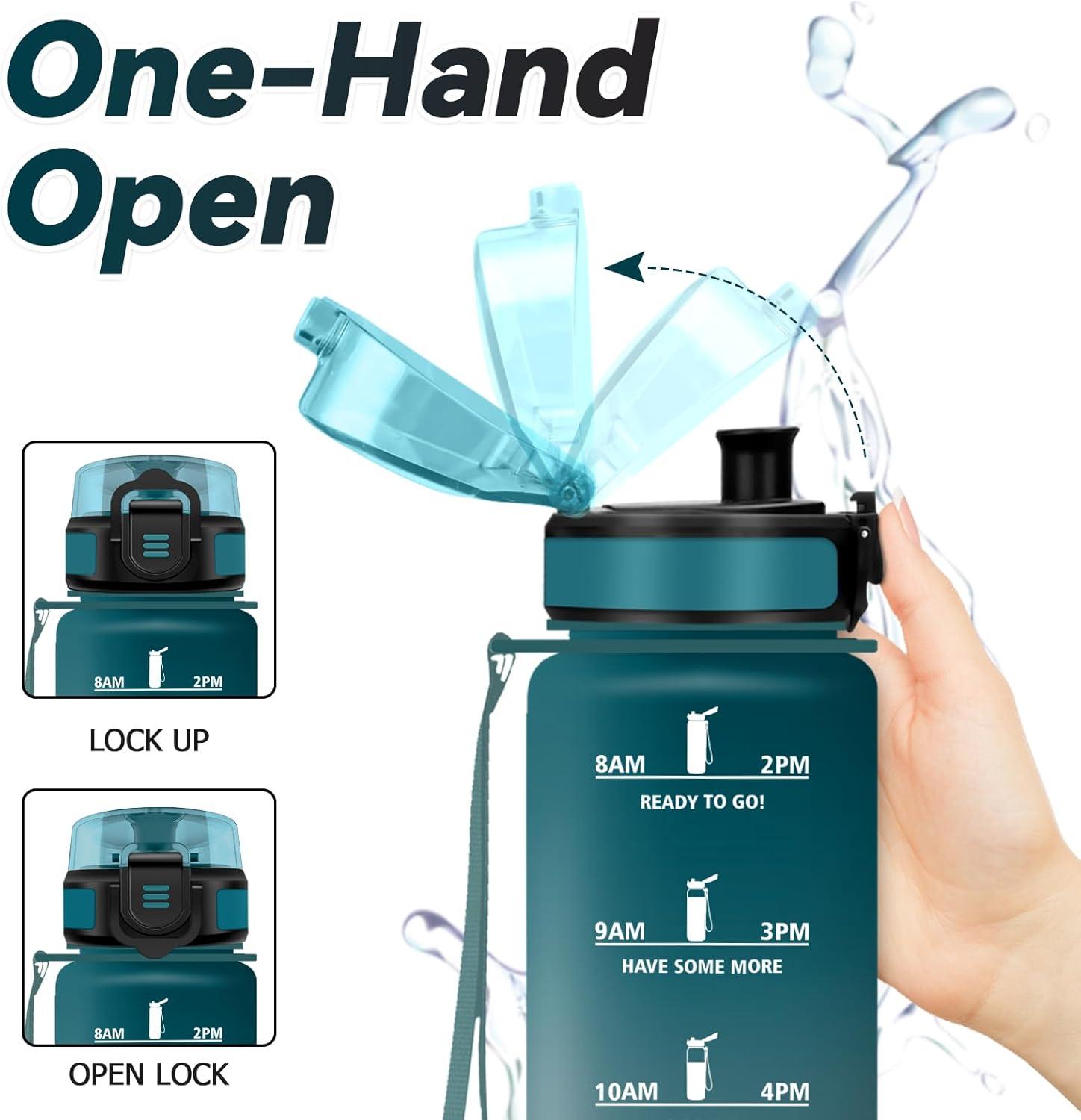 imageBouteille deau Sport 1L Gourde Marqueur de Temps Gourde avec Filtre Bouteille de Motivation tanche ampamp Rutilisable pour Randonne Cyclisme Bureau Extrieur Camping Randonne Yoga17oz500ml Vert Foncgris