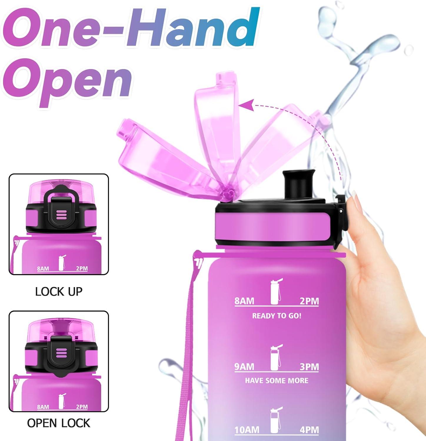 imageBouteille deau Sport 1L Gourde Marqueur de Temps Gourde avec Filtre Bouteille de Motivation tanche ampamp Rutilisable pour Randonne Cyclisme Bureau Extrieur Camping Randonne Yoga32oz1000ml Rose Bonboncyan