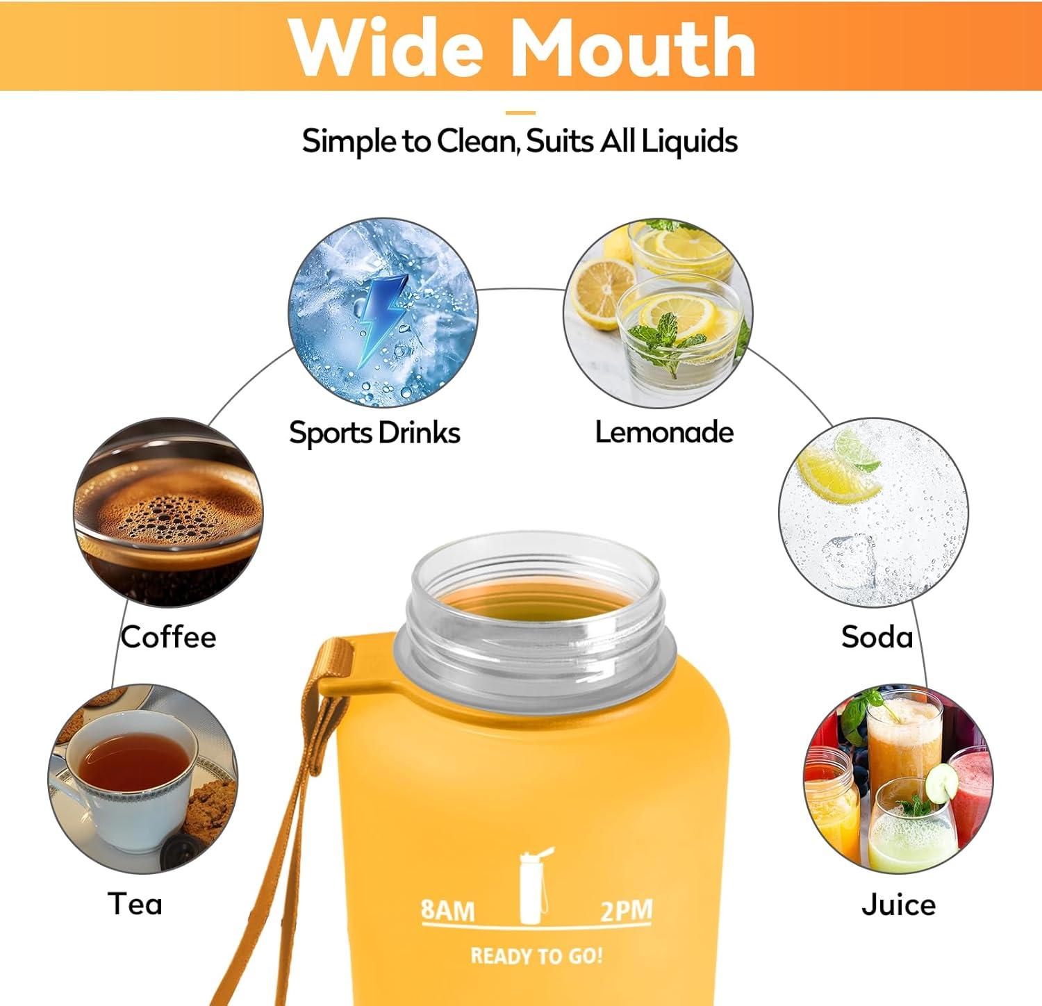 imageBouteille deau Sport 1L Gourde Marqueur de Temps Gourde avec Filtre Bouteille de Motivation tanche ampamp Rutilisable pour Randonne Cyclisme Bureau Extrieur Camping Randonne Yoga50oz1500ml Jaune Ambreorange