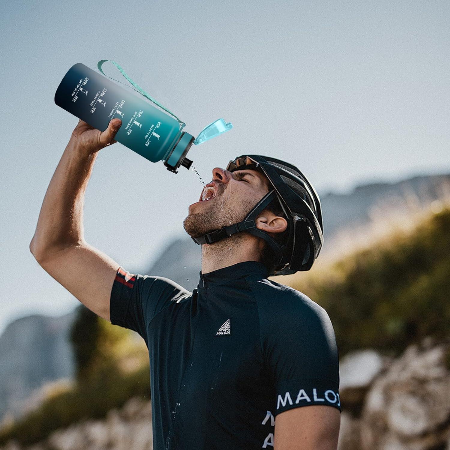 imageBouteille deau Sport 1L Gourde Marqueur de Temps Gourde avec Filtre Bouteille de Motivation tanche ampamp Rutilisable pour Randonne Cyclisme Bureau Extrieur Camping Randonne Yoga50oz1500ml Vert Foncgris