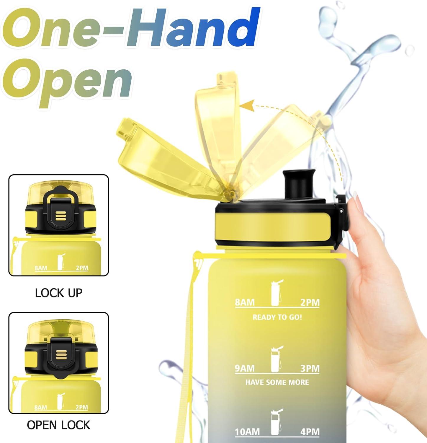 imageBouteille deau Sport 1L Gourde Marqueur de Temps Gourde avec Filtre Bouteille de Motivation tanche ampamp Rutilisable pour Randonne Cyclisme Bureau Extrieur Camping Randonne Yoga17oz500ml Jaunebleu Royal