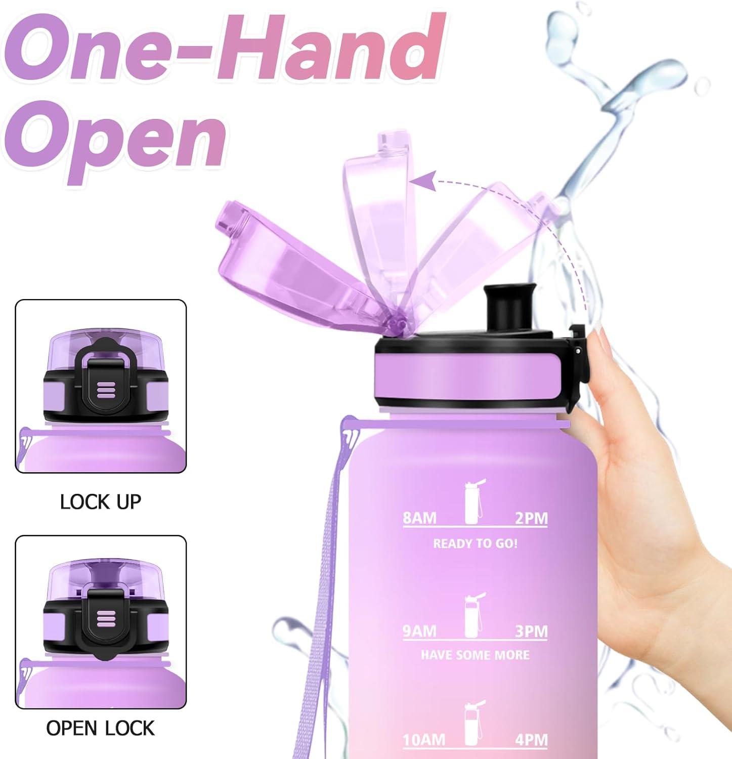imageBouteille deau Sport 1L Gourde Marqueur de Temps Gourde avec Filtre Bouteille de Motivation tanche ampamp Rutilisable pour Randonne Cyclisme Bureau Extrieur Camping Randonne Yoga50oz1500ml Rose Plerose Bonbon
