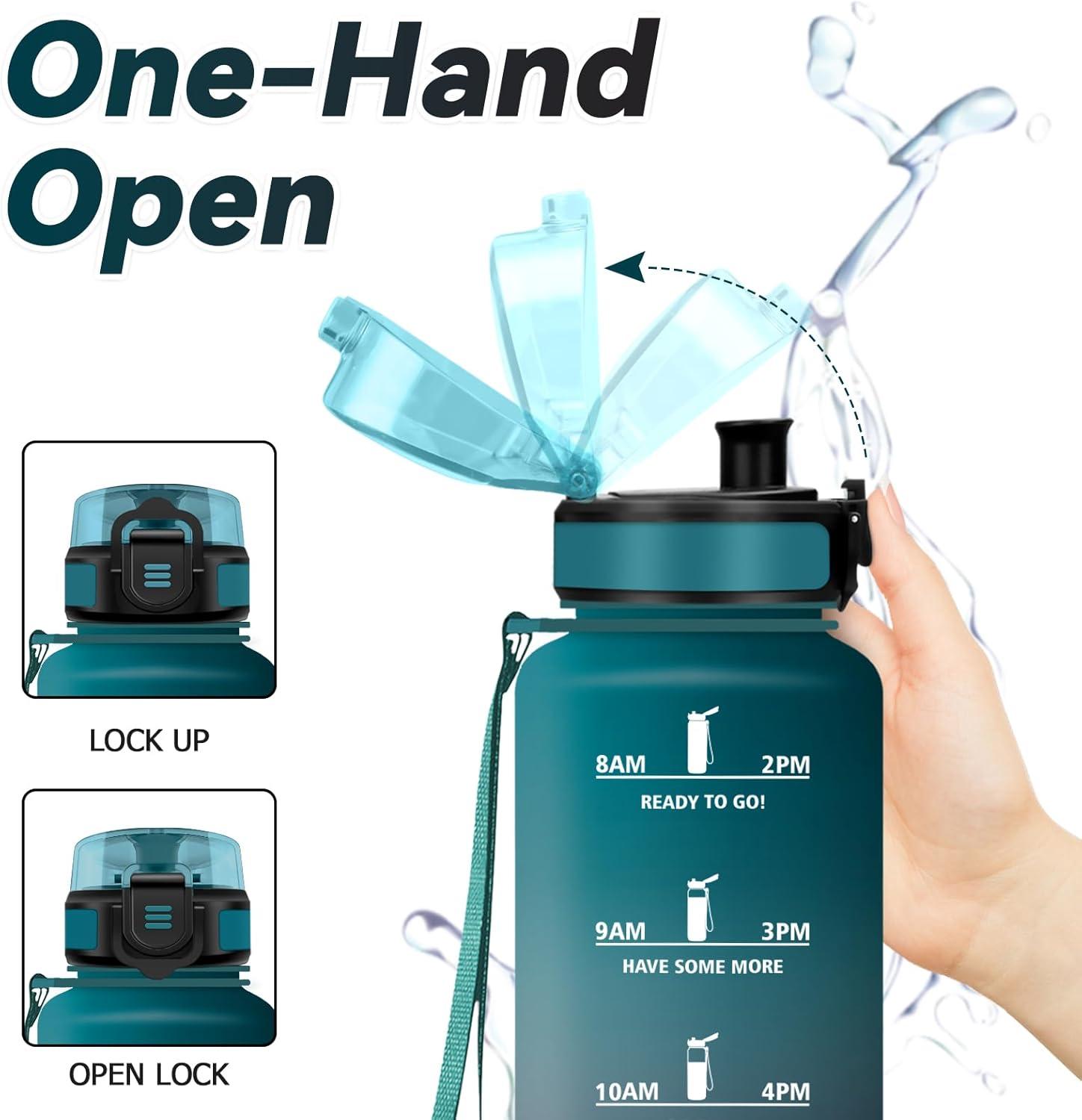 imageBouteille deau Sport 1L Gourde Marqueur de Temps Gourde avec Filtre Bouteille de Motivation tanche ampamp Rutilisable pour Randonne Cyclisme Bureau Extrieur Camping Randonne Yoga50oz1500ml Vert Foncgris