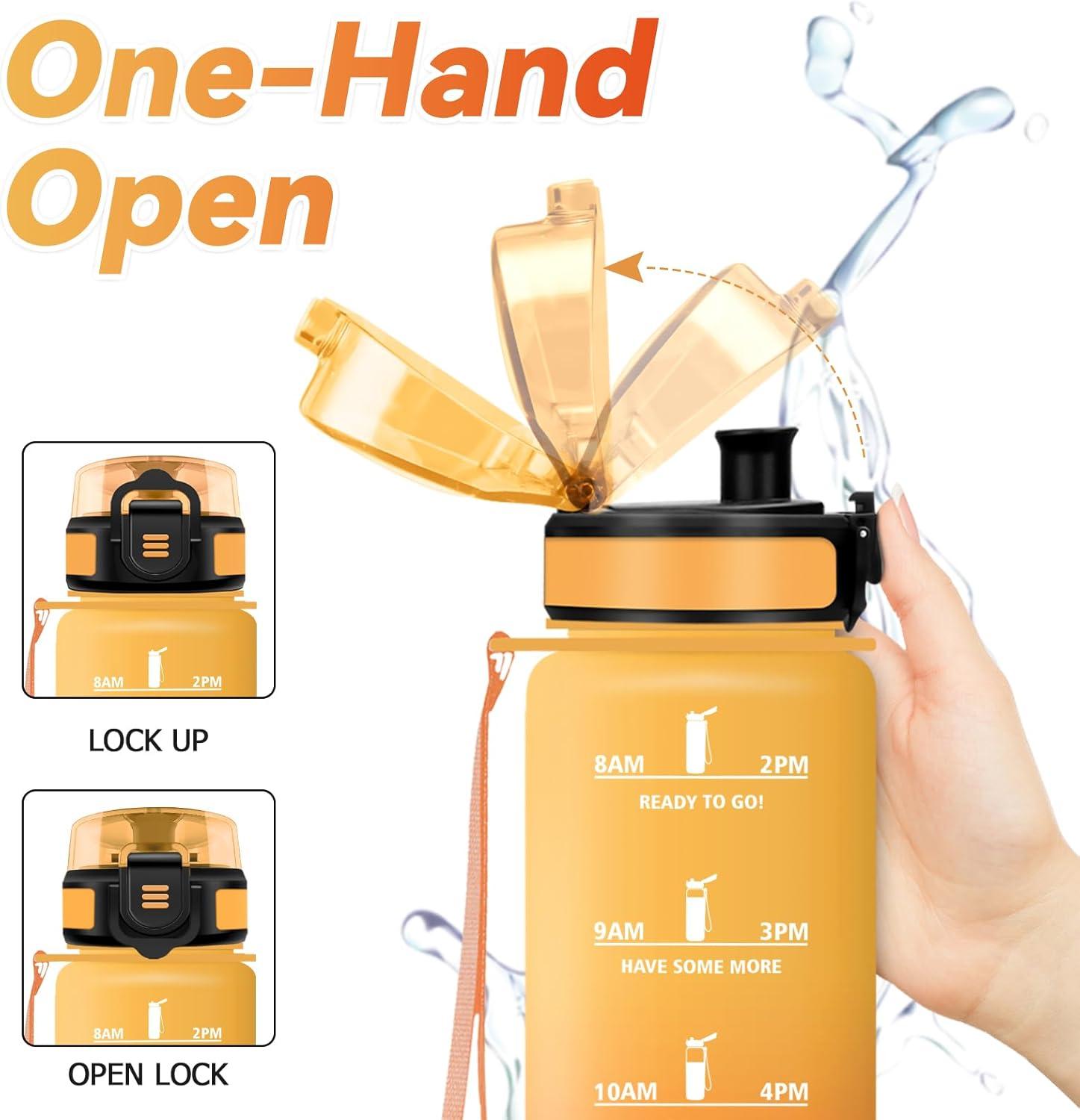 imageBouteille deau Sport 1L Gourde Marqueur de Temps Gourde avec Filtre Bouteille de Motivation tanche ampamp Rutilisable pour Randonne Cyclisme Bureau Extrieur Camping Randonne Yoga32oz1000ml Jaune Ambreorange