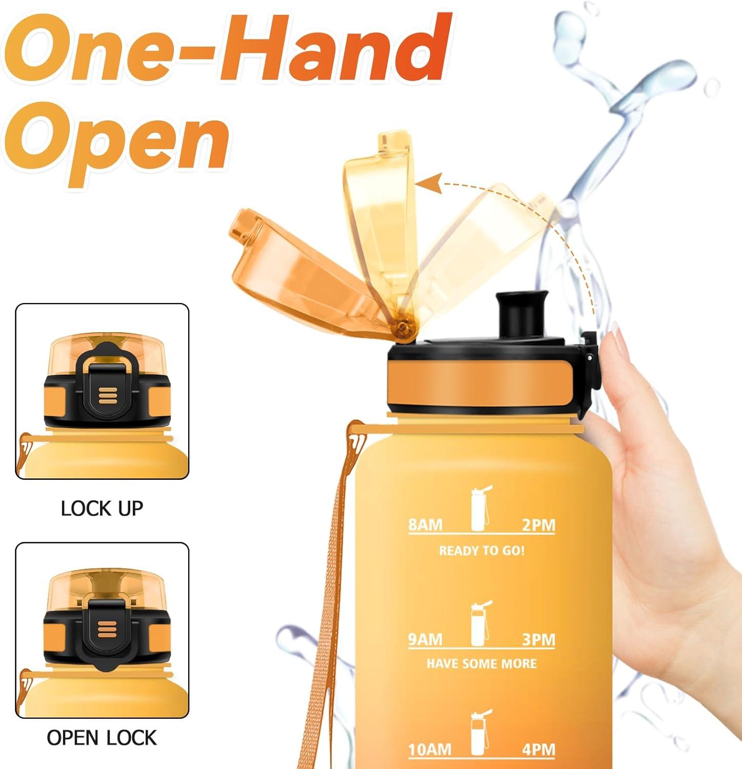 imageBouteille deau Sport 1L Gourde Marqueur de Temps Gourde avec Filtre Bouteille de Motivation tanche ampamp Rutilisable pour Randonne Cyclisme Bureau Extrieur Camping Randonne Yoga50oz1500ml Jaune Ambreorange