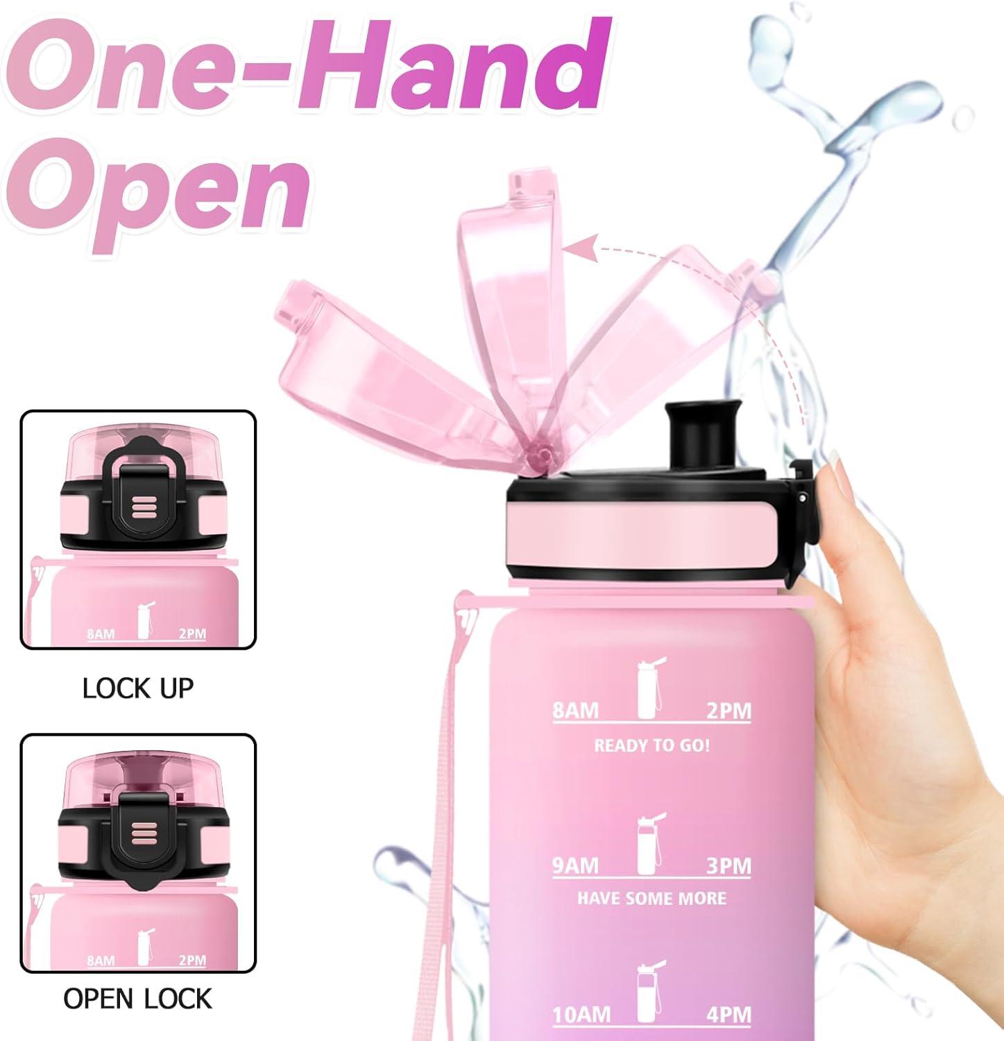 imageBouteille deau Sport 1L Gourde Marqueur de Temps Gourde avec Filtre Bouteille de Motivation tanche ampamp Rutilisable pour Randonne Cyclisme Bureau Extrieur Camping Randonne Yoga32oz1000ml Rose Plerose Bonbon