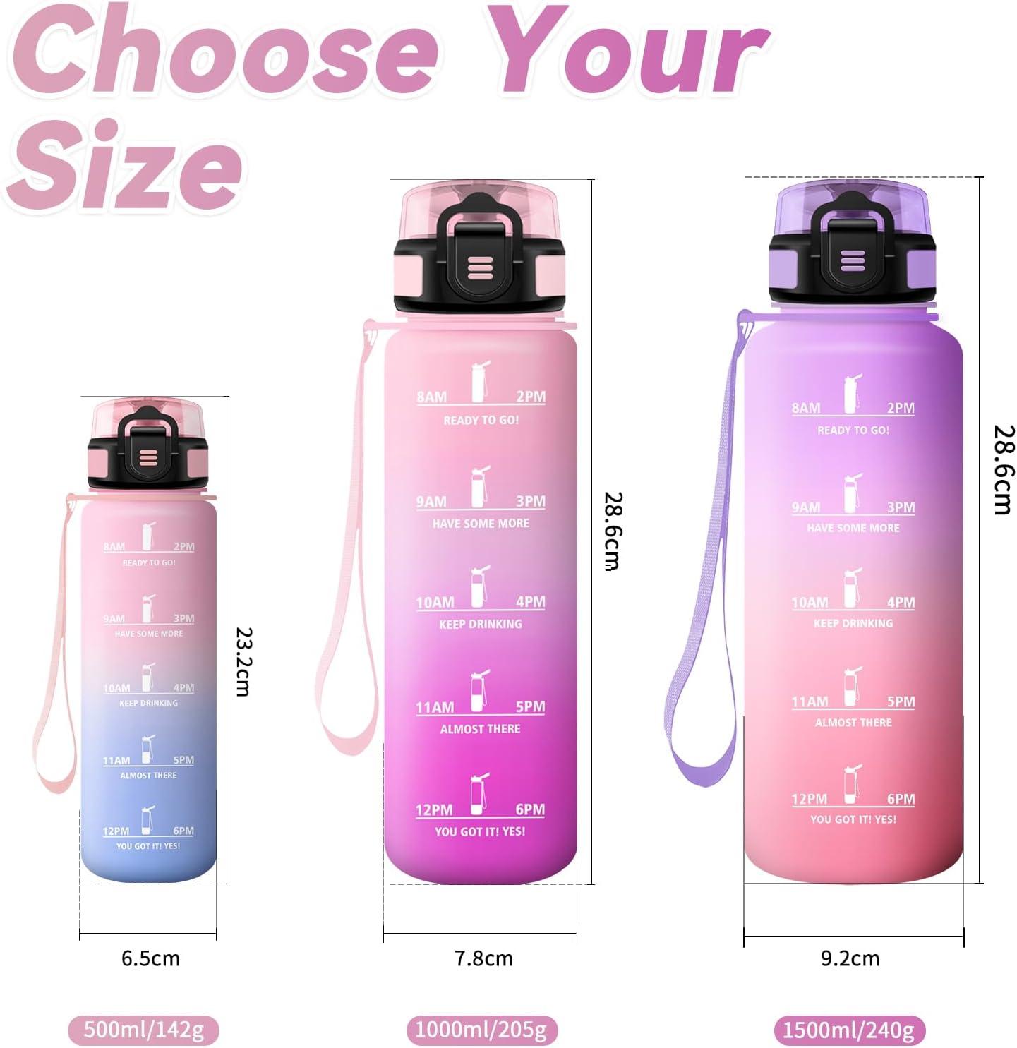 imageBouteille deau Sport 1L Gourde Marqueur de Temps Gourde avec Filtre Bouteille de Motivation tanche ampamp Rutilisable pour Randonne Cyclisme Bureau Extrieur Camping Randonne Yoga32oz1000ml Rose Plerose Bonbon