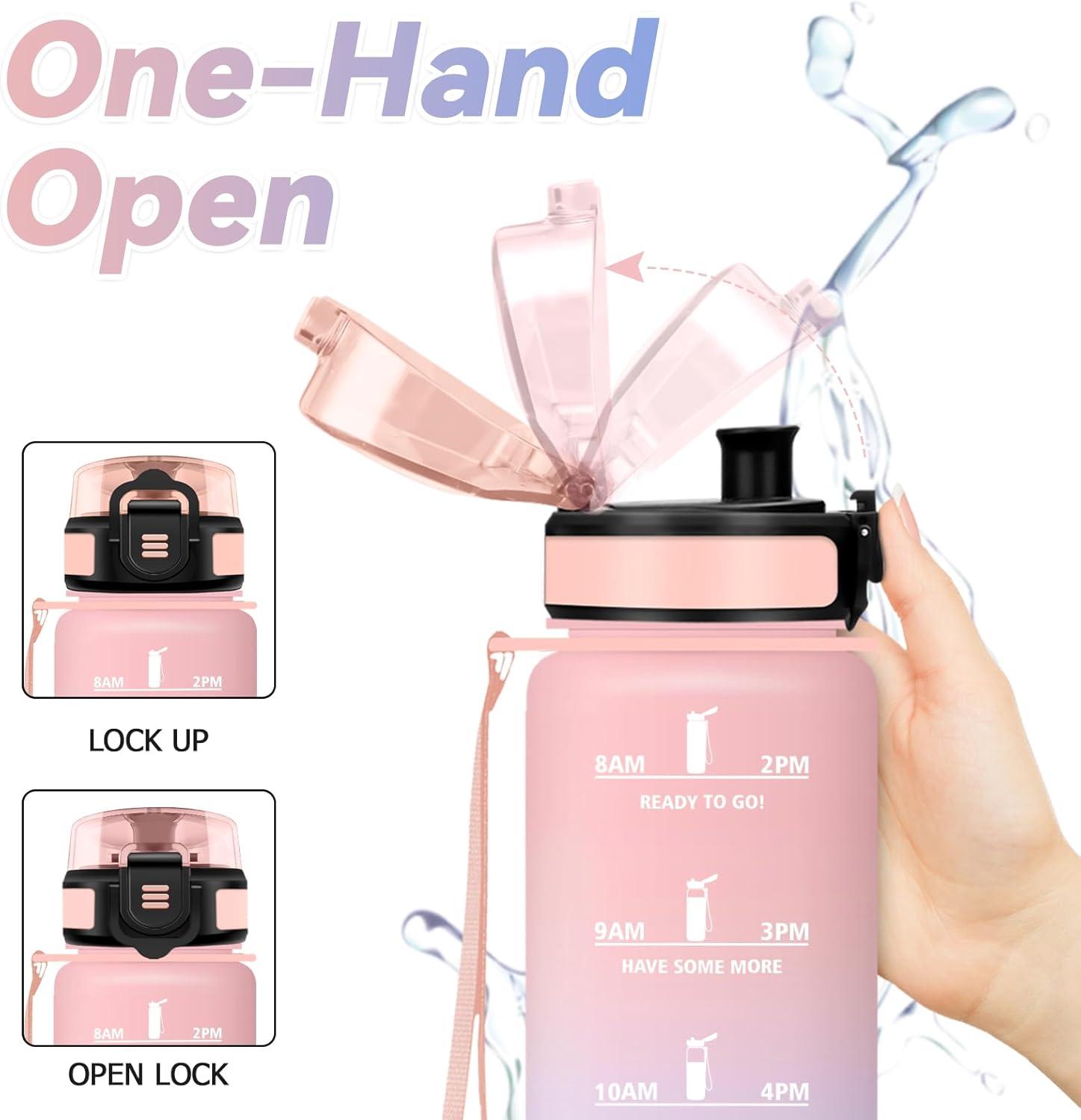 imageBouteille deau Sport 1L Gourde Marqueur de Temps Gourde avec Filtre Bouteille de Motivation tanche ampamp Rutilisable pour Randonne Cyclisme Bureau Extrieur Camping Randonne Yoga32oz1000ml Rosebleu Ciel
