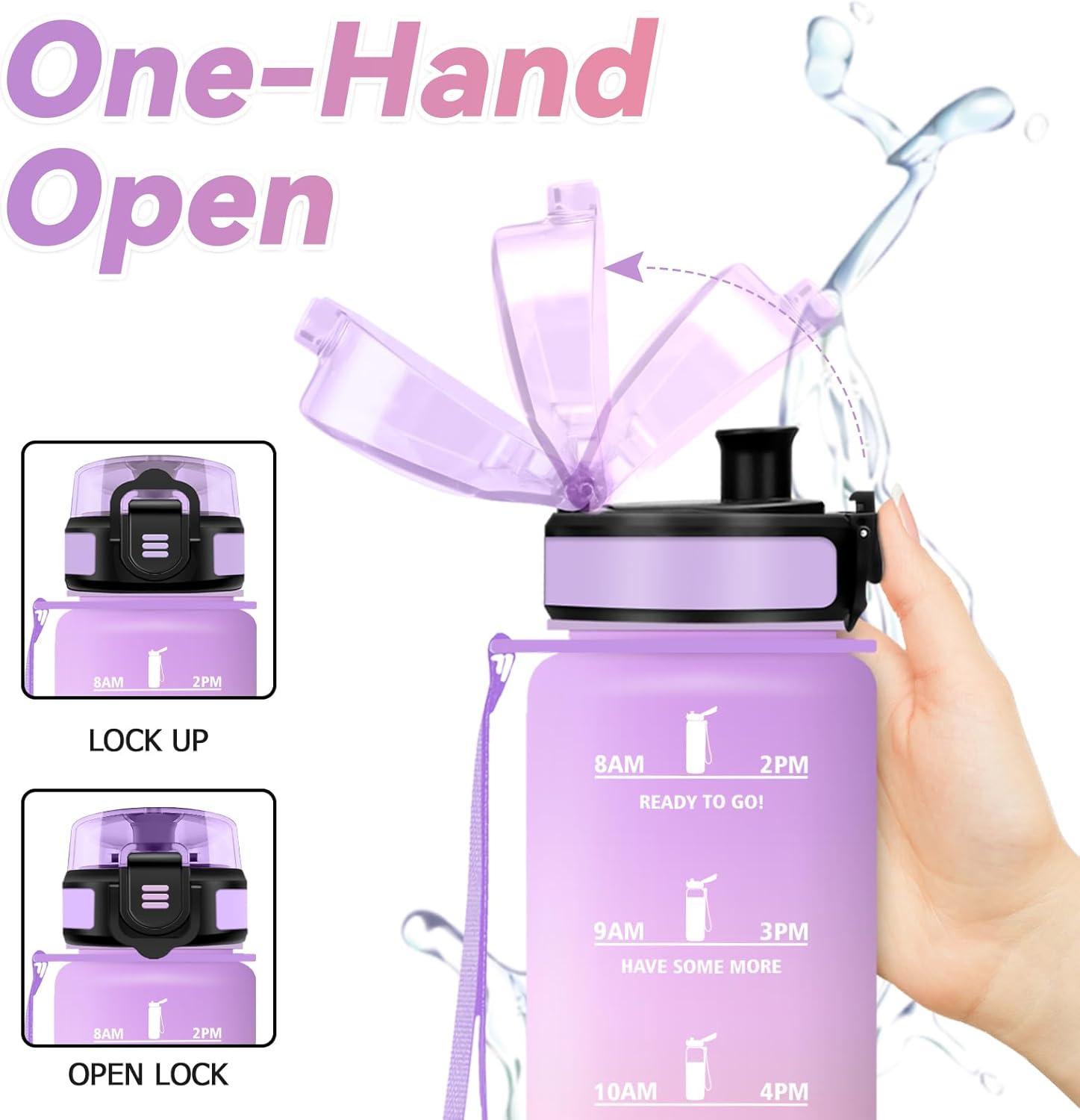 imageBouteille deau Sport 1L Gourde Marqueur de Temps Gourde avec Filtre Bouteille de Motivation tanche ampamp Rutilisable pour Randonne Cyclisme Bureau Extrieur Camping Randonne Yoga32oz1000ml Violet Plerose Ple