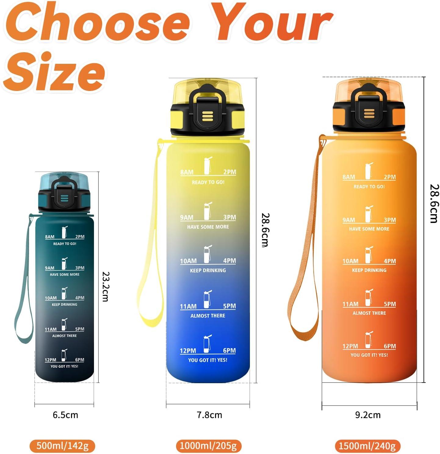 imageBouteille deau Sport 1L Gourde Marqueur de Temps Gourde avec Filtre Bouteille de Motivation tanche ampamp Rutilisable pour Randonne Cyclisme Bureau Extrieur Camping Randonne Yoga50oz1500ml Jaune Ambreorange