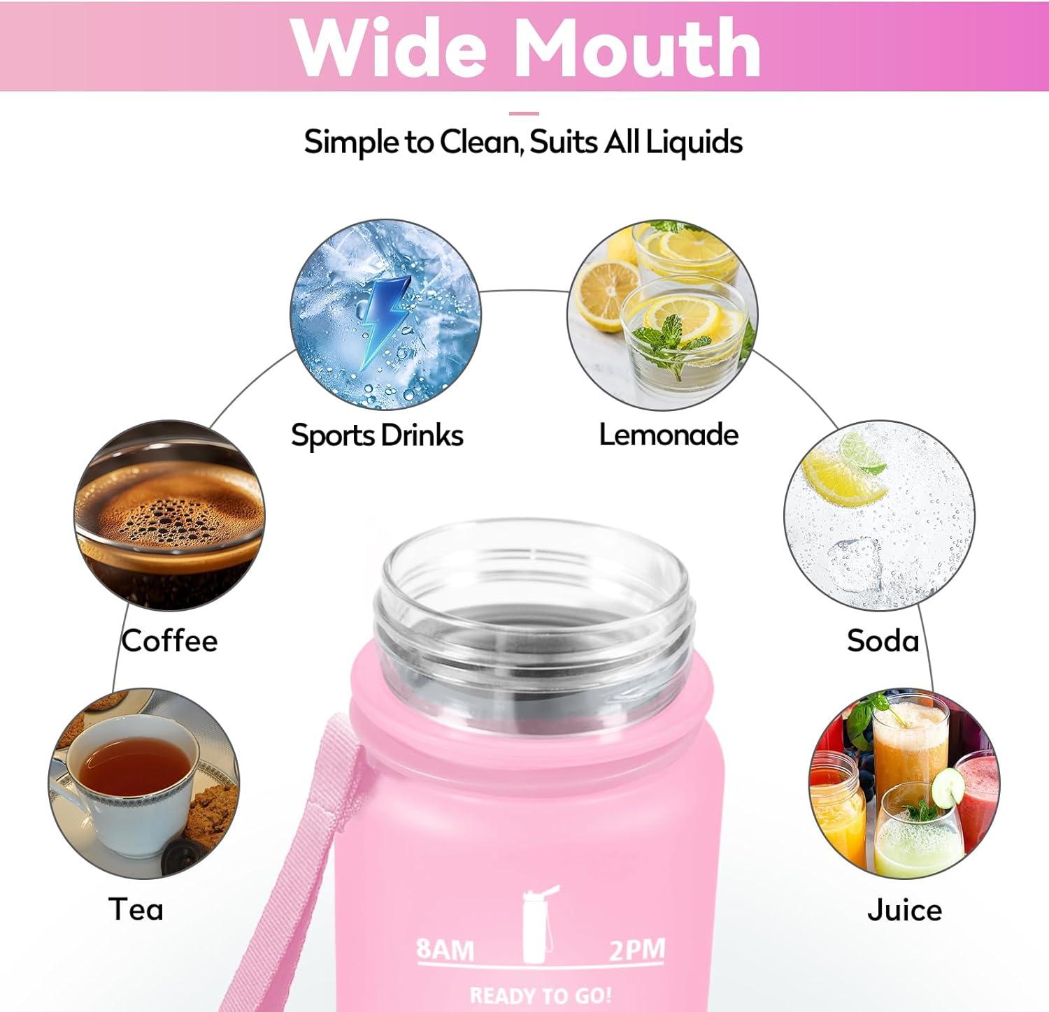 imageBouteille deau Sport 1L Gourde Marqueur de Temps Gourde avec Filtre Bouteille de Motivation tanche ampamp Rutilisable pour Randonne Cyclisme Bureau Extrieur Camping Randonne Yoga32oz1000ml Rose Plerose Bonbon