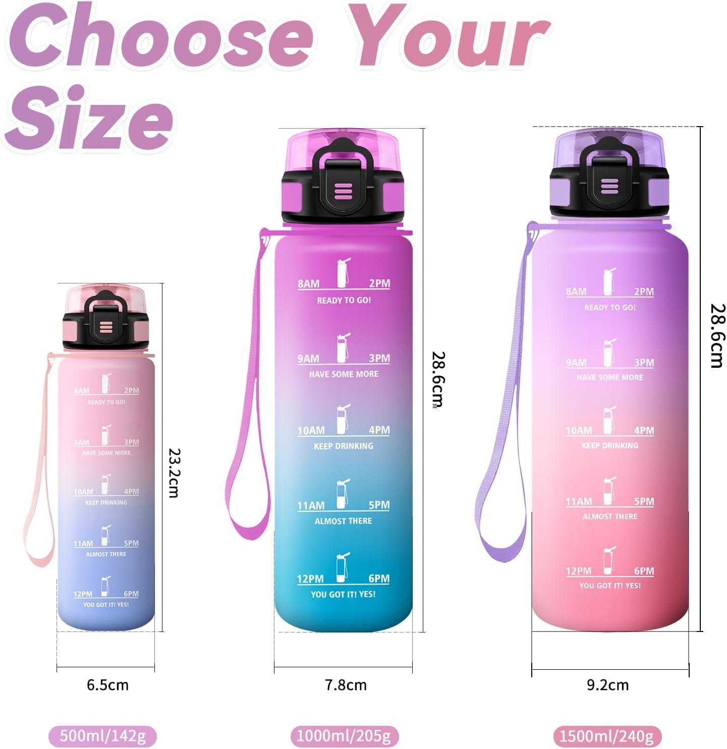 imageBouteille deau Sport 1L Gourde Marqueur de Temps Gourde avec Filtre Bouteille de Motivation tanche ampamp Rutilisable pour Randonne Cyclisme Bureau Extrieur Camping Randonne Yoga50oz1500ml Rose Plerose Bonbon
