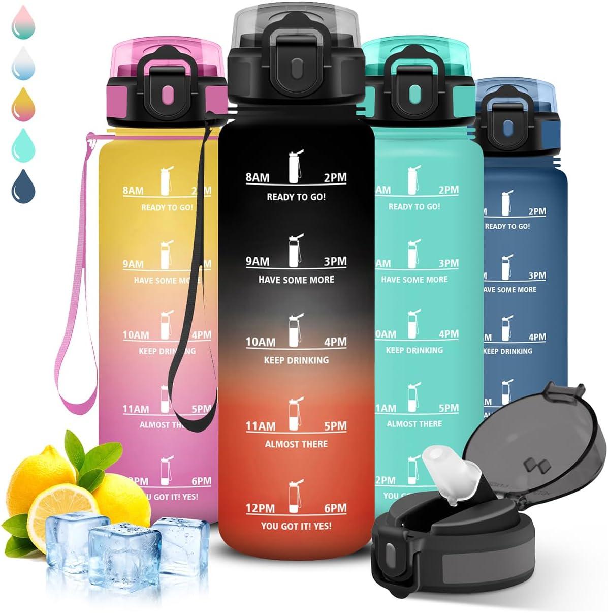 imageGourde 1l Sport Anti Fuite Gourde Gradue pour 1 Journee Facile Nettoyer Rutilisable Bouteille Adulte avec Marqueur de Temps pour Aptitude Camping Yoga VoyagesNoirrouge