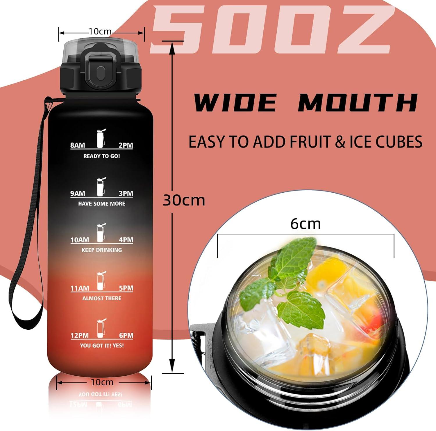 imageGourde 1l Sport Anti Fuite Gourde Gradue pour 1 Journee Facile Nettoyer Rutilisable Bouteille Adulte avec Marqueur de Temps pour Aptitude Camping Yoga VoyagesNoirrouge