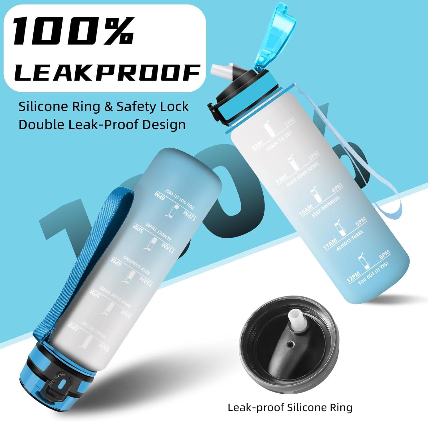 imageGourde 1l Sport Anti Fuite Gourde Gradue pour 1 Journee Facile Nettoyer Rutilisable Bouteille Adulte avec Marqueur de Temps pour Aptitude Camping Yoga VoyagesBlancbleu