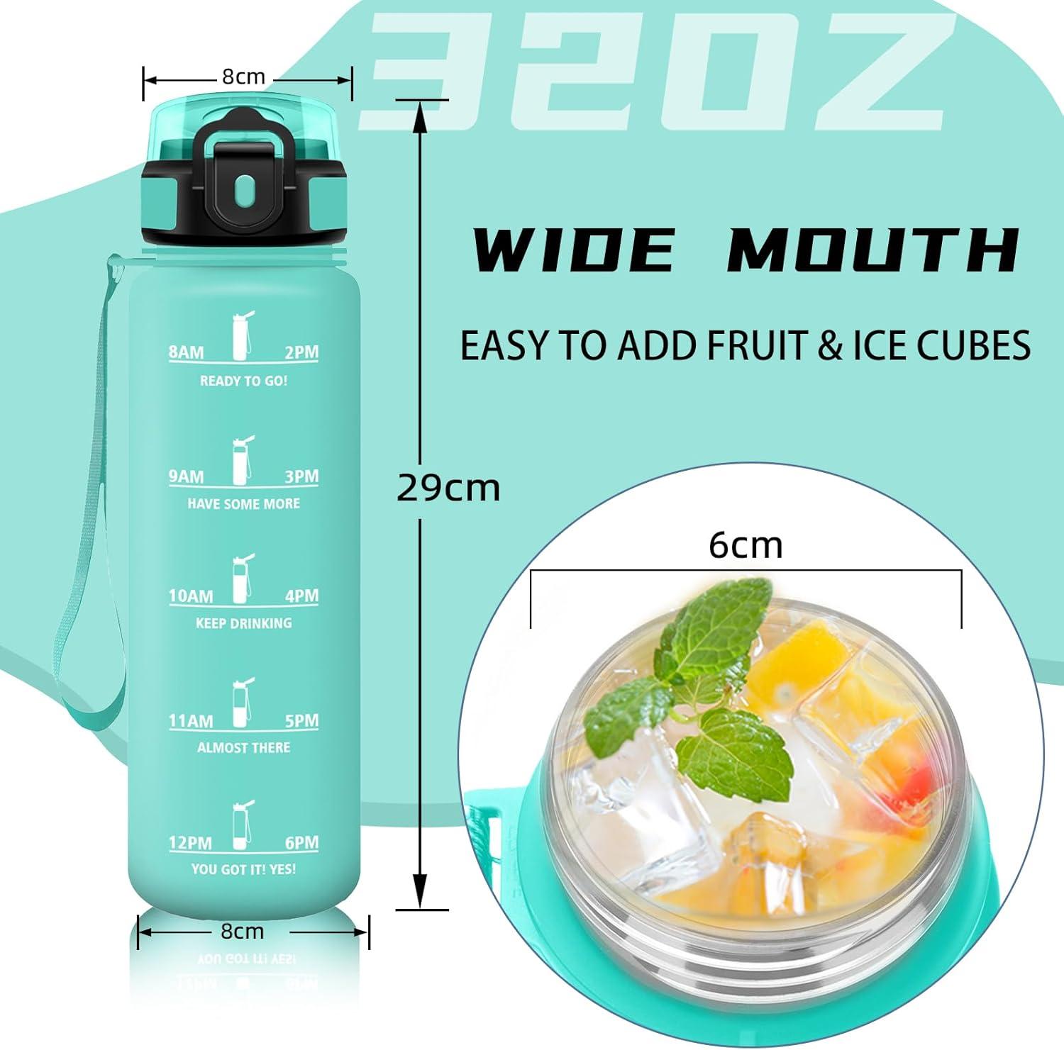 imageGourde 1l Sport Anti Fuite Gourde Gradue pour 1 Journee Facile Nettoyer Rutilisable Bouteille Adulte avec Marqueur de Temps pour Aptitude Camping Yoga VoyagesVert