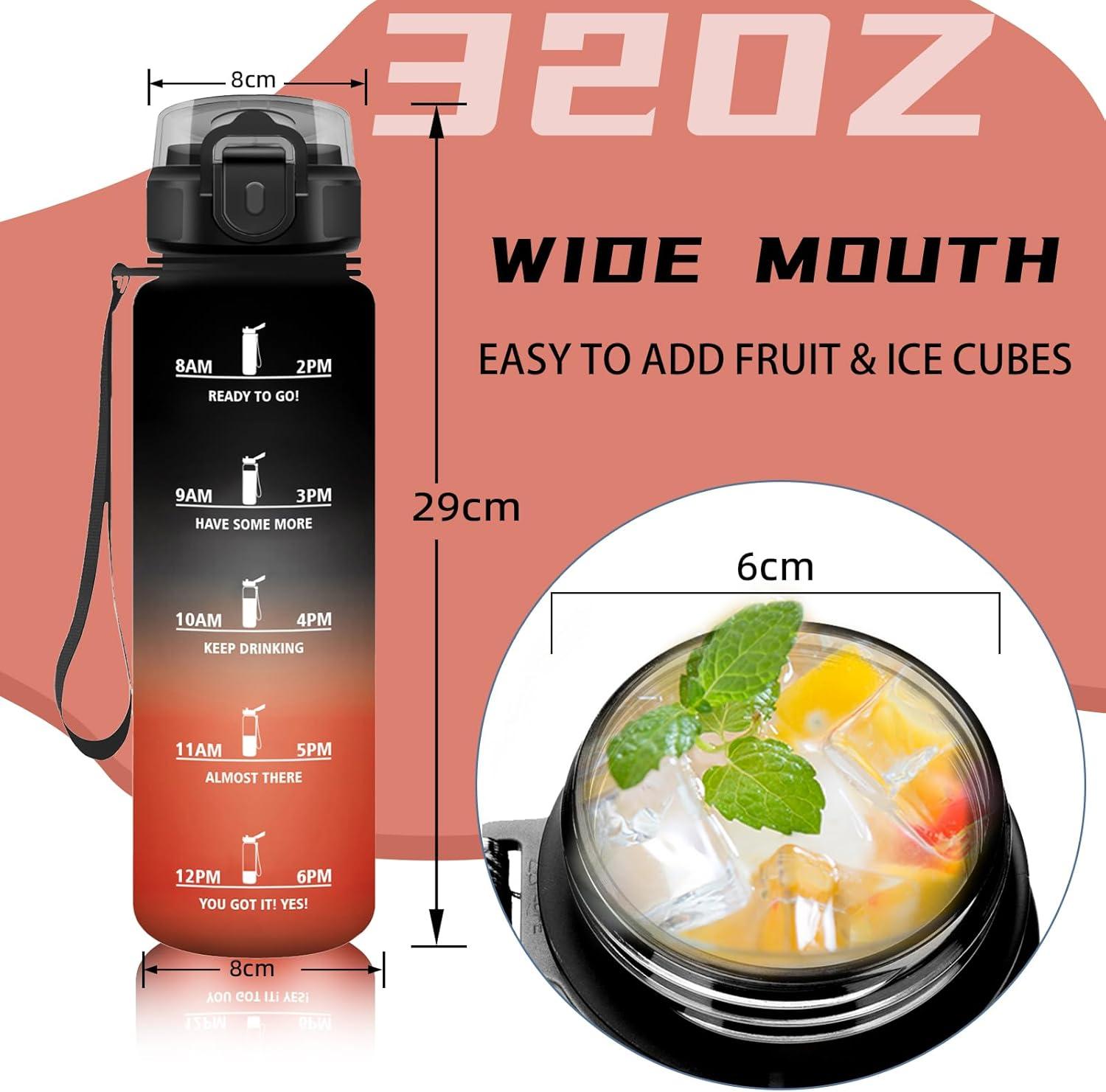imageGourde 1l Sport Anti Fuite Gourde Gradue pour 1 Journee Facile Nettoyer Rutilisable Bouteille Adulte avec Marqueur de Temps pour Aptitude Camping Yoga VoyagesNoirrouge