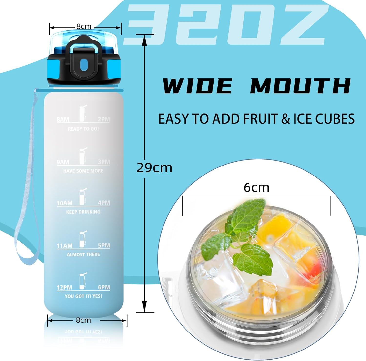 imageGourde 1l Sport Anti Fuite Gourde Gradue pour 1 Journee Facile Nettoyer Rutilisable Bouteille Adulte avec Marqueur de Temps pour Aptitude Camping Yoga VoyagesBlancbleu