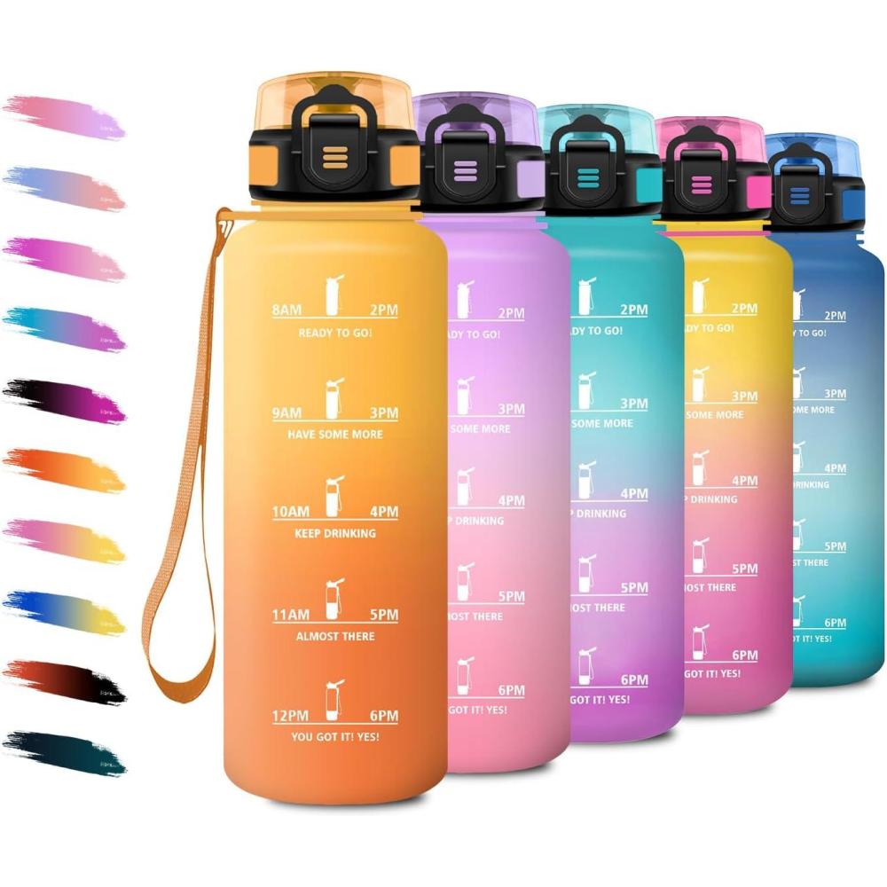 imageBouteille deau Sport 1L Gourde Marqueur de Temps Gourde avec Filtre Bouteille de Motivation tanche ampamp Rutilisable pour Randonne Cyclisme Bureau Extrieur Camping Randonne Yoga50oz1500ml Jaune Ambreorange