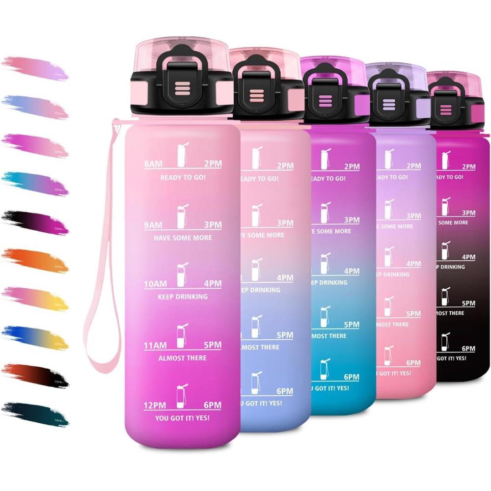 imageBouteille deau Sport 1L Gourde Marqueur de Temps Gourde avec Filtre Bouteille de Motivation tanche ampamp Rutilisable pour Randonne Cyclisme Bureau Extrieur Camping Randonne Yoga32oz1000ml Rose Plerose Bonbon