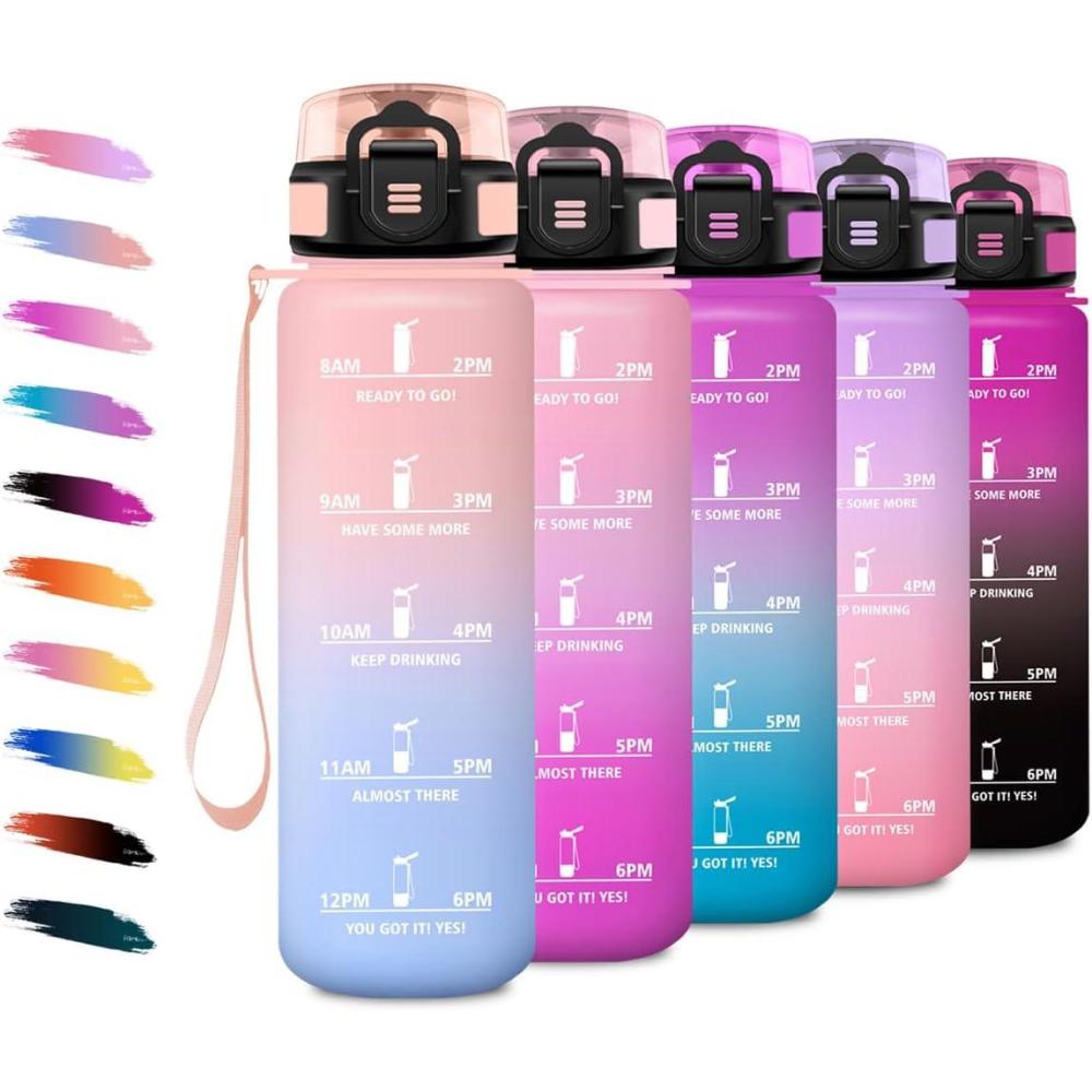 imageBouteille deau Sport 1L Gourde Marqueur de Temps Gourde avec Filtre Bouteille de Motivation tanche ampamp Rutilisable pour Randonne Cyclisme Bureau Extrieur Camping Randonne Yoga32oz1000ml Rosebleu Ciel