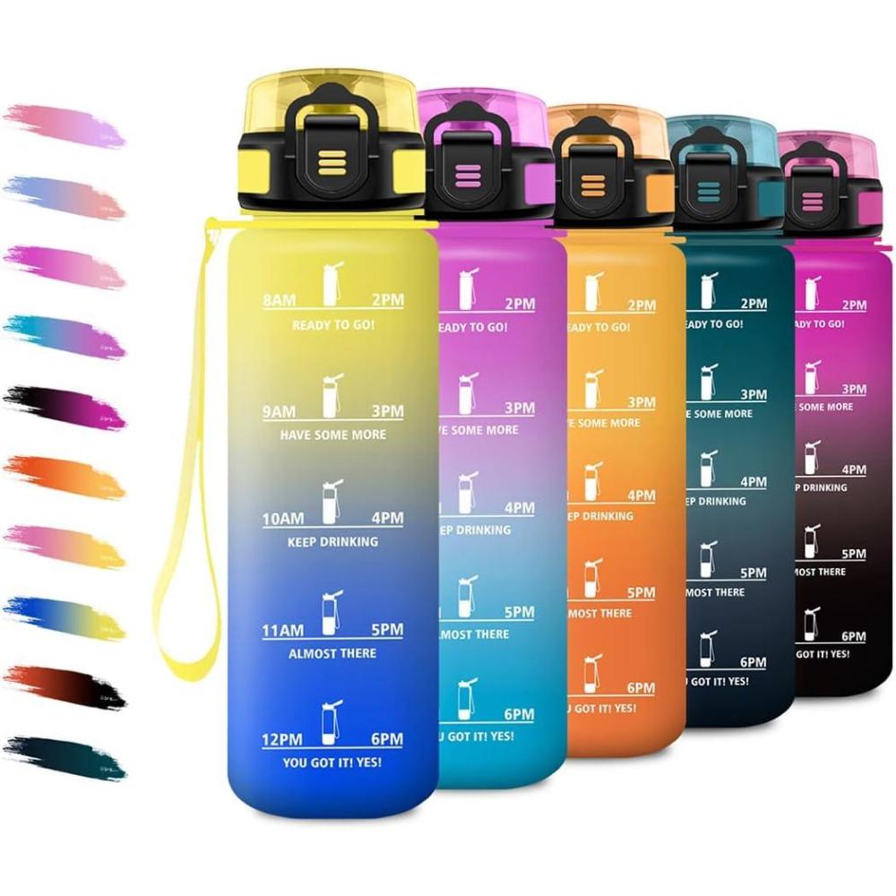imageBouteille deau Sport 1L Gourde Marqueur de Temps Gourde avec Filtre Bouteille de Motivation tanche ampamp Rutilisable pour Randonne Cyclisme Bureau Extrieur Camping Randonne Yoga32oz1000ml Jaunebleu Royal