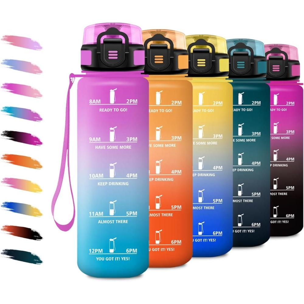 imageBouteille deau Sport 1L Gourde Marqueur de Temps Gourde avec Filtre Bouteille de Motivation tanche ampamp Rutilisable pour Randonne Cyclisme Bureau Extrieur Camping Randonne Yoga17oz500ml Rose Bonboncyan
