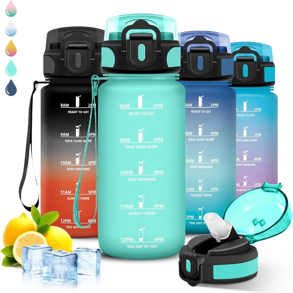 imageGourde 1l Sport Anti Fuite Gourde Gradue pour 1 Journee Facile  Nettoyer Rutilisable Bouteille Adulte avec Marqueur de Temps pour Aptitude Camping Yoga VoyagesVert