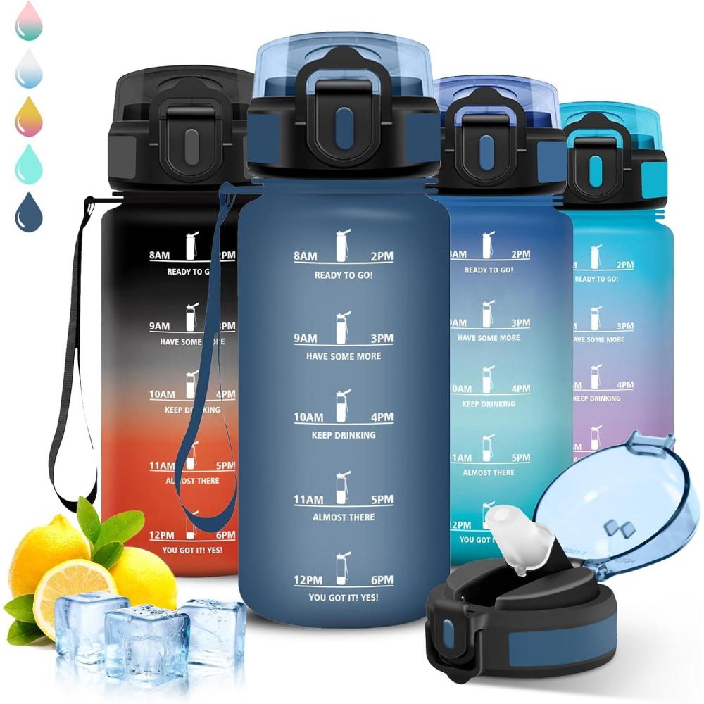 imageGourde 1l Sport Anti Fuite Gourde Gradue pour 1 Journee Facile Nettoyer Rutilisable Bouteille Adulte avec Marqueur de Temps pour Aptitude Camping Yoga VoyagesBleu Fonc