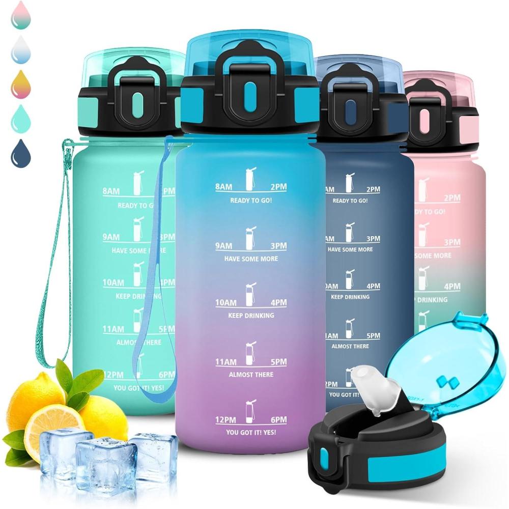 imageGourde 1l Sport Anti Fuite Gourde Gradue pour 1 Journee Facile Nettoyer Rutilisable Bouteille Adulte avec Marqueur de Temps pour Aptitude Camping Yoga VoyagesBleuviolet