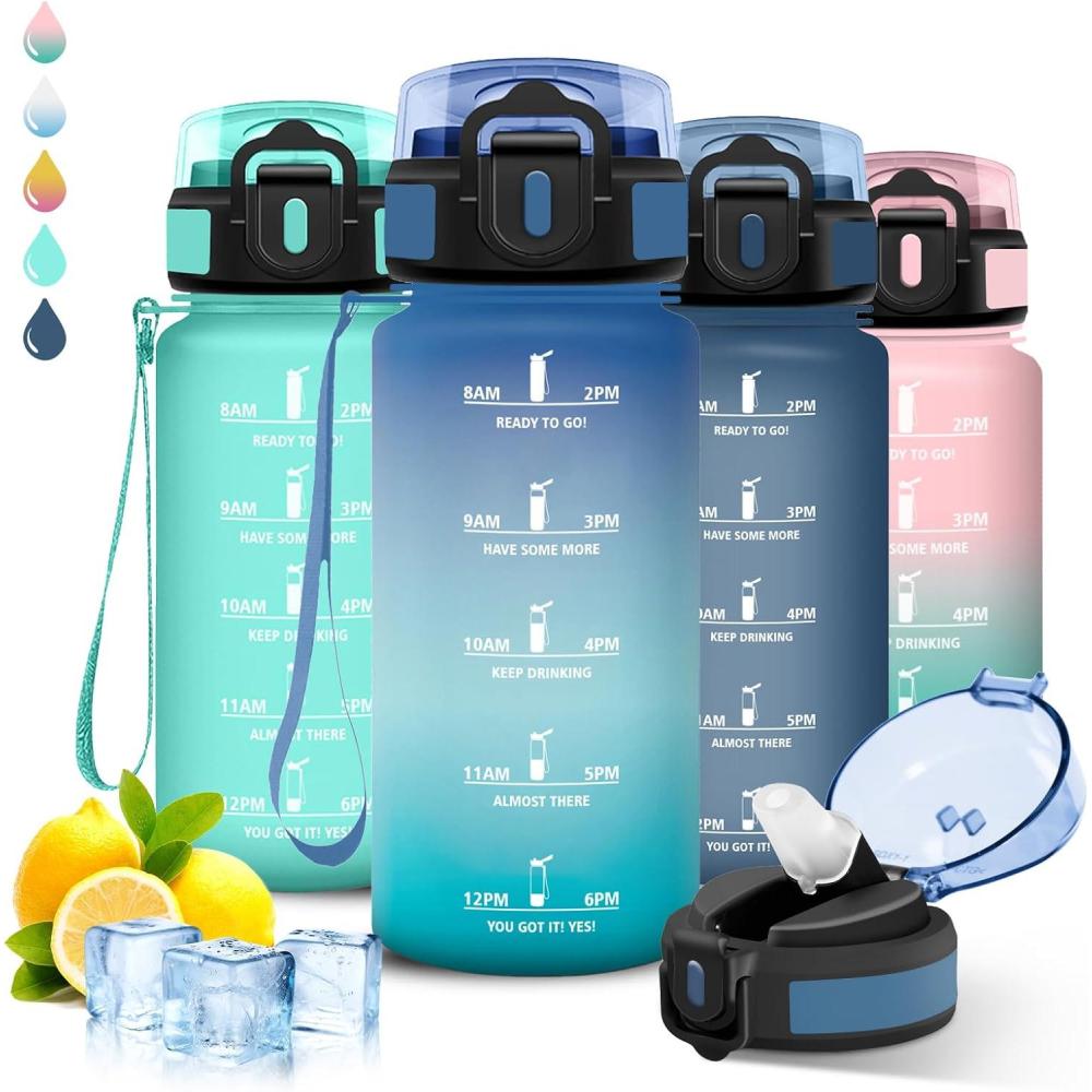 imageGourde 1l Sport Anti Fuite Gourde Gradue pour 1 Journee Facile  Nettoyer Rutilisable Bouteille Adulte avec Marqueur de Temps pour Aptitude Camping Yoga VoyagesBleuvert