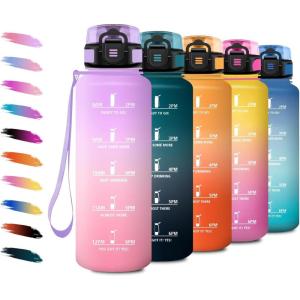 Bouteille d&rsquo;eau Sport 1L, Gourde Marqueur de Temps, Gourde avec Filtre, Bouteille de Motivation, Étanche & Réutilisable, pour Randonnée, Cyclisme, Bureau, Extérieur, Camping, Randonnée, Yoga(50oz-1500ml | Rose Pâle-rose Bonbon)