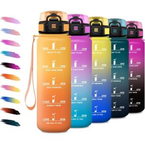 Bouteille d&rsquo;eau Sport 1L, Gourde Marqueur de Temps, Gourde avec Filtre, Bouteille de Motivation, Étanche & Réutilisable, pour Randonnée, Cyclisme, Bureau, Extérieur, Camping, Randonnée, Yoga(17oz-500ml | Jaune Ambre-orange)