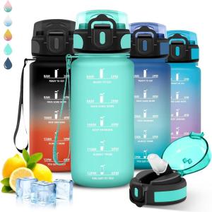 Gourde 1l Sport, Anti Fuite, Gourde Graduée pour 1 Journee, Facile à Nettoyer, Réutilisable, Bouteille Adulte avec Marqueur de Temps, pour Aptitude, Camping, Yoga, Voyages(Vert)