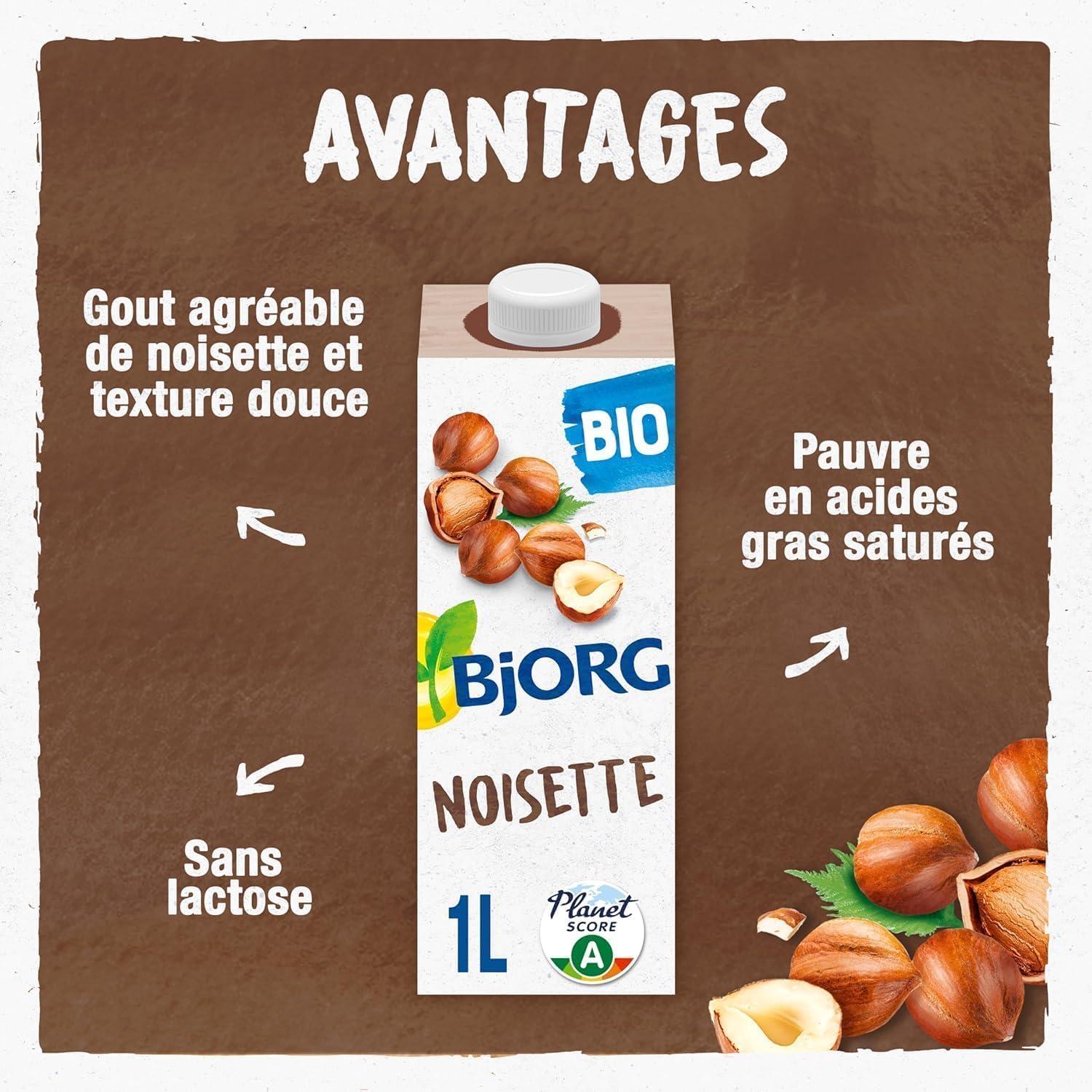 imageBJORG Boisson Noisette Sans Sucre Boisson Vgtale Bio Pauvre En Acides Gras Saturs 1LNoisette 6 x 1L