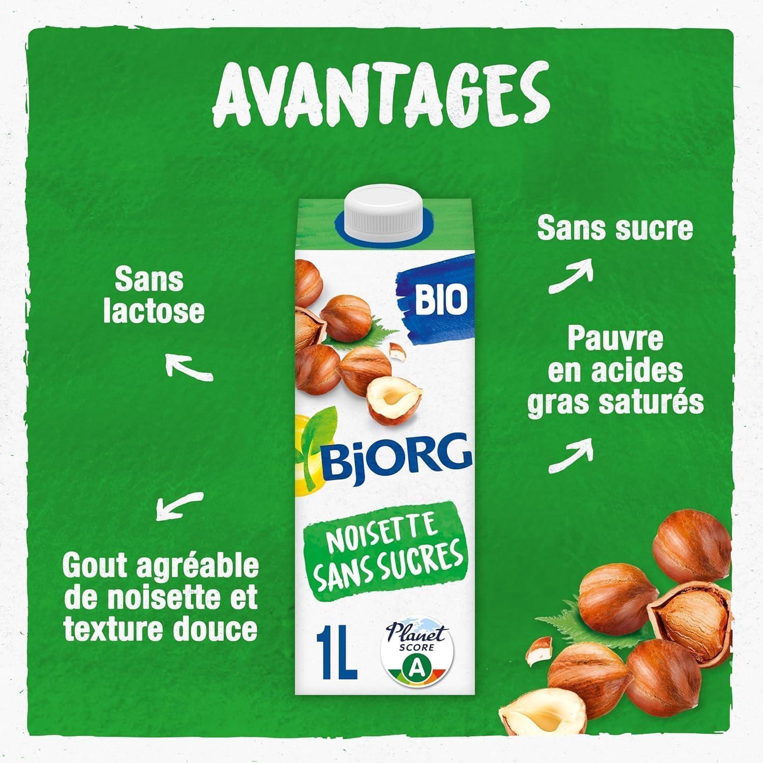 imageBJORG Boisson Noisette Sans Sucre Boisson Vgtale Bio Pauvre En Acides Gras Saturs 1LNoisette Sans Sucre
